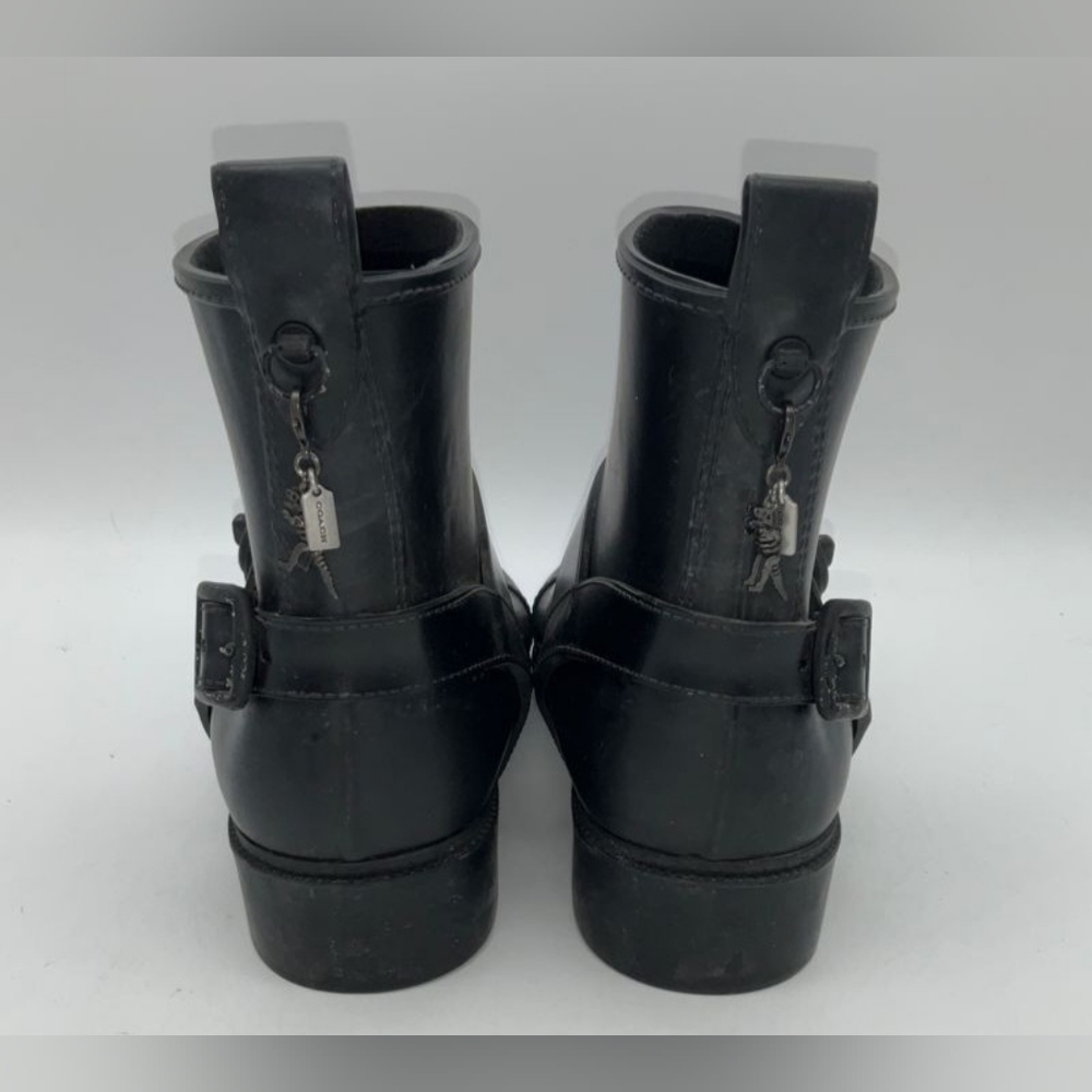 Coach Tristee Black Rubber Ankle Moto Booties with Chunky Sole Rain Boots 7B - Picture 3 of 7